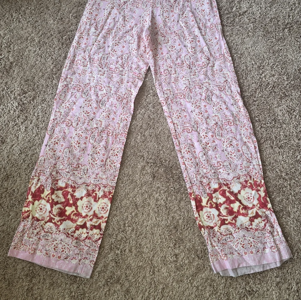 ZARA Linen Blend Paisley Floral Printed Pull On Wide Leg Trousers Size L